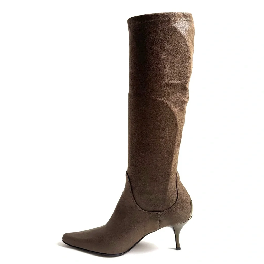 Donald J Pliner Suede Leather Knee High Boots Kitten Heels Sock Pull On Sz 10M